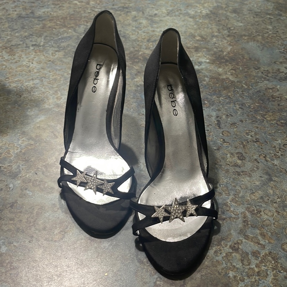 Bebe black satin heels. Made in Spain